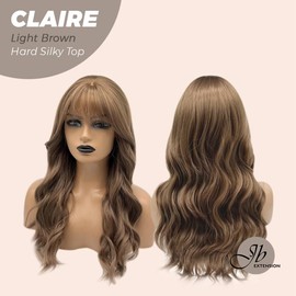 JBEXTENSION 22 Inches Scalpiana 3.5X4 Hard Silky Top Natural Scalp Effect Women Wig With Bangs CLAIRE SILKY TOP:_Dark Blonde