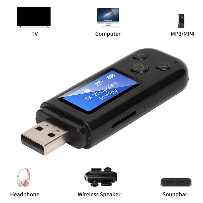 USB Bluetooth 5.0 Adapter Bluetooth Audio Receiver Transmitter with LCD
