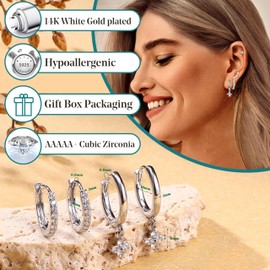 JeweBella 5 Pairs Sterling Silver Stud Earrings for Women 14K Gold Plated Earrings Stacks Hypoallergenic Silver Studs Hoop Earrings Sleeper Cartilage Earrings Sets for Multiple Piercing