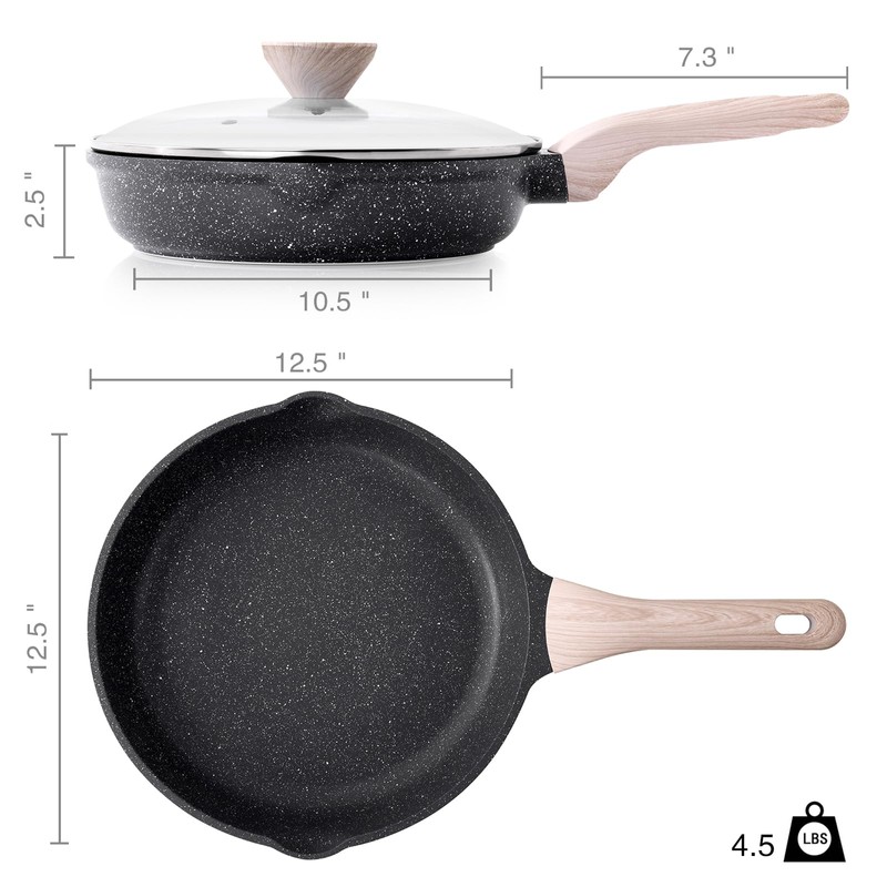 Kordisen Frying Pans Nonstick with Lid, 12.5 Inch Large Skillet