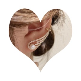 Wendalern Gold Angel Wings Stud Earrings Vintage Cubic Zirconia Beads Stud Earrings CZ Diamond Stud Earrings Paved Rhinestone Earrings Crawler Earrings Jewellery for Women and Girls, Zinc, No Gemstone