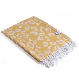 InfuseZen Turkish Bath & Beach Towel – Reversible Leopard Design - 100% Organic Turkish Cotton - Soft, Lightweight, Absorbent Peshtemal, Quick Dry, Sand Free – for Pool, Gym, Throw, Travel - Golden