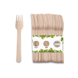 BIOZOYG 200 Disposable Wooden Forks I Disposable Cutlery Party Cutlery Wooden Cutlery Disposable Tableware Biodegradable Compostable Wooden Forks I Sturdy Disposable Cutlery Forks 16.5 cm