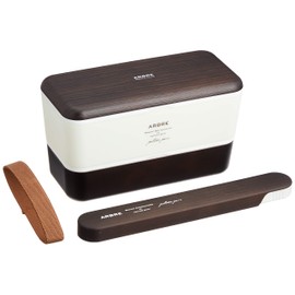 ARBRE 276901 Long Angle Nest Lunch & Wood Grain Chopsticks Case Set, Brown