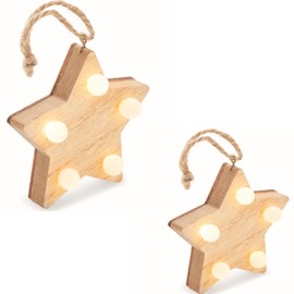 Double Set of Illuminated Christmas Decorated Christmas Stars Made of MDF with 5 LED Warm Light Hanger Made of Cord 7.5 x 7.5 x 2 cm Festive Christmas Tree Decoration