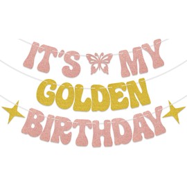 KEWUFD It's My Golden Birthday Banner Golden Themed Birthday Party Decorations for Girl Decorations for 18th 20th 30th 40th 50th Party Decoration Supplies Rose Gold Glitter