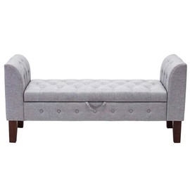 Changjie Furniture Modern Fabric Storage Bench with Arms Upholstered Tufted Footstool Ottoman Bench for Living Room Bedroom Grey