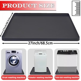 Washer Drain Pan 27×27inch Silicone Mat, Multi-function Non Slip Washer Drip Tray, With Raised Edge Washing Machine Silicone Mat, Soft Foldable Portable Waterproof Pad（Black）