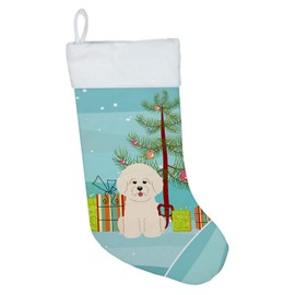 Caroline's Treasures BB4200CS Merry Christmas Tree Bichon Frise Christmas Stocking, Large, Multicolor
