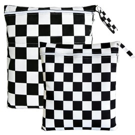 TRASUN Wetbag Nursery Wet Bag Nappy Bags Swimming Equipment Wet and Dry Changing Bag Pack of 2 Waterproof Washable Wet Bag Organiser for Toddlers, black and white, 2er-Pack, Modern