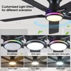 Goniyado 52" RGB Ceiling Fans with Lights and Remote/APP,Black Low