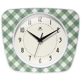 Infinity Instruments LTD. Plaid Trapezium Wall Clock, Green, 9.25" x 10.875"