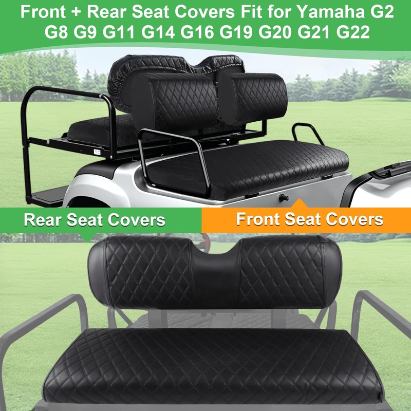 LEAPGOMAX Waterproof Front & Rear Golf Cart Seat Covers for
