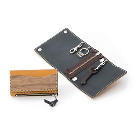 VARCO REAL WOOD Key Cover 2 Key Case, Keyless, Smart Key, Men's, Women's, Genuine Leather, Natural Wood, Leather, Made in Japan, yellow (mustard)