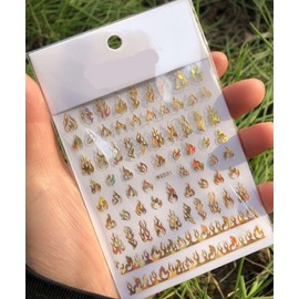 WISHTIME Cool Flame Nail Stickers for Women and Little Girls - 5 Sheets 3D Self Adhesive DIY Nail Art Decoration