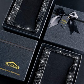 Bling License Plate Frames with High End Ribbon Gift Box,2 Pack Rhinestone License Plate Frame,Handcrafted Crystal Premium Stainless Steel Bling License Plate Frame for Women,Party,Birthday,Xms Gift