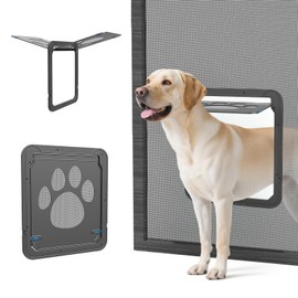 PETLESO Large Dog Door for Screen Door, Easy Install Lockable Pet Screen Door for Sliding Door, Doggy Screen Door, Gray, Inside size: 14''x12''