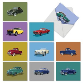 The Best Card Company - 10 Blank Note Cards Boxed (4 x 5.12 Inch) - All Occasion Notecards, Vehicles and Cars - Vintage Vehicles M4182OCB-B1x10