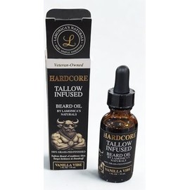 LAMONICA'S NATURALS HARDCORE TALLOW INFUSED Beard Oil – Organic Sandalwood + USDA Organic Vanilla for the Smooth operator! | Beard Softener for Men | Jojoba & Coconut Oil | Veteran-Owned |