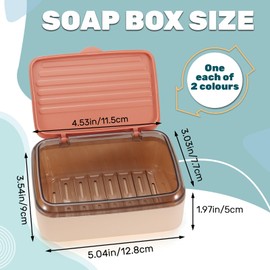 Realand 2Pcs Soap Dish Holder with Drainage Tray and Lid, 2 Layers Removable Bar Soap Case Container, Large Waterproof Soap Box for Shower Bathroom Sink, Pink+Green