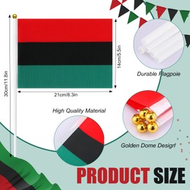Chunful 100 Pcs Juneteenth African Afro American Stick Flag Hand Held Mini Pan African Flags Bulk for Juneteenth Liberation Reggae Rasta Parade Party Decoration,5.5 x 8.3 Inch