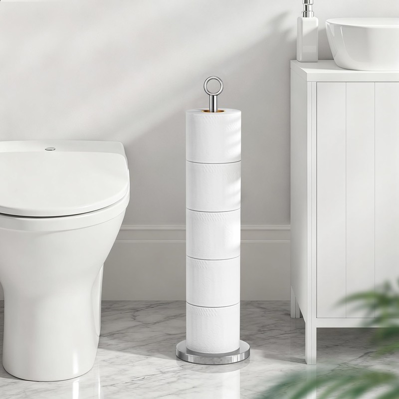 Toilet Paper Holder Stand(with Reserve Function), Free-Standing Spare Rolls Storage