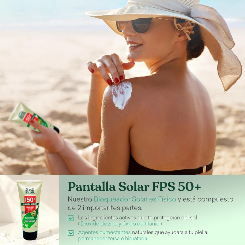 Maya Solar. Bloqueador Solar Corporal. 100% Ingredientes Naturales Minerales SPF