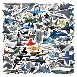 60pcs Fighter Plane Stickers, Cool Warplane Stickers,Party Favor and Supplies, Military Aircraft Stickers for Teens Boys Men Laptop Water Bottles Helmet Luggage Phone Skateboard Bike Bumper