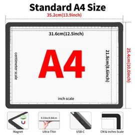 Phylosal Magnetic A4 Light Pad with Bag, Super Bright Light Box with Side Button, Diamond Art Light Board, Lightbox for Tracing and Drawing, USB Power Light Table for Sketching, Weeding Vinyl (Black)