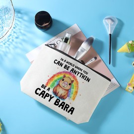 Funny Capybara Makeup Bag Capybara Gifts Cosmetic Bag with 8 PCs Stickers Animal Lover Gifts for Women Girls Daughter Best Friends Niece Capybara Stuff Graduation Birthday Gifts Travel Toiletry Bag