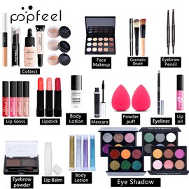 Makeup Set for Women, All-in-One Organiser, Storage with Sponge Brush, Foudation, Lip Gloss, Concealer, Eyeshadow Palette, Gifts for Her, Teens, Girls/Beginners