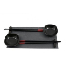 pf+a 7-Piece Sushi Serving Set, Black Soy Dishes and Chopsticks