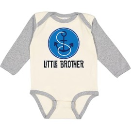 inktastic Little Brother Boys Nautical Announcement Long Sleeve Creeper 18 Months Natural and Heather 4565a