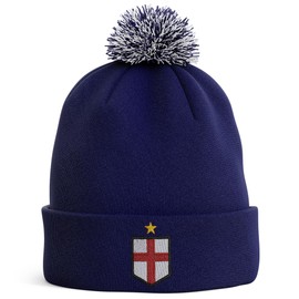 Purple Print House Embroidered England Badge Bobble Hat English 1871 Emblem Rugby Country Him Her Pom Pom Winter Accessory, One Size, Navy