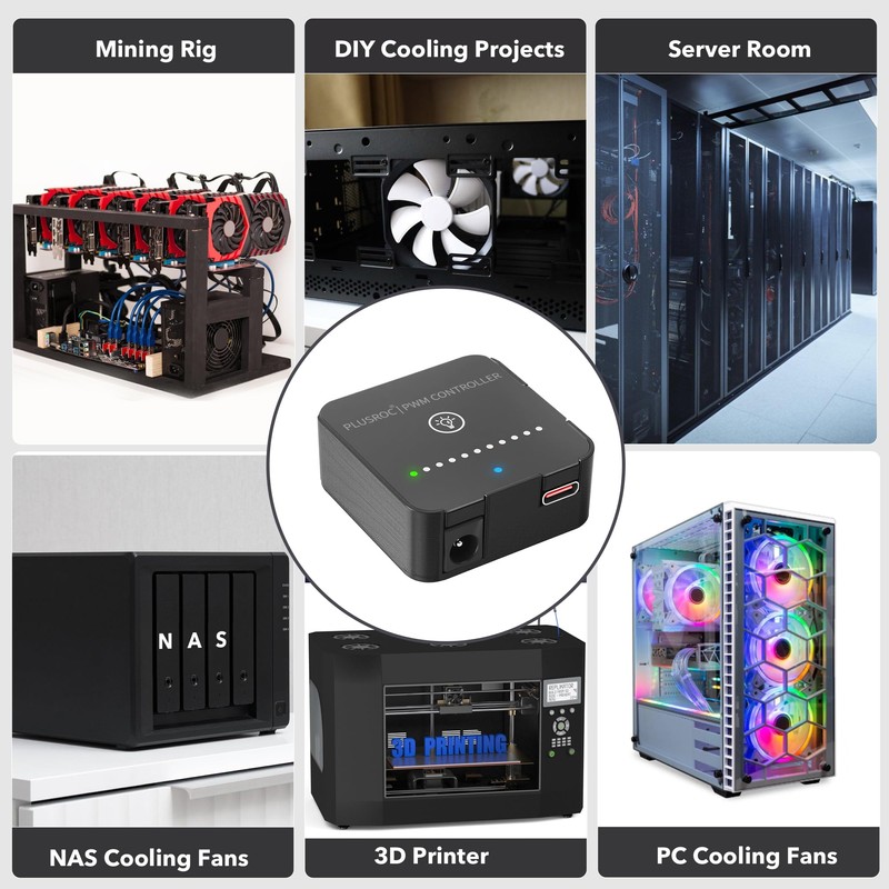 PlusRoc 12V DC PWM Fan Controller Hub, 60W Output for