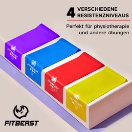 FitBeast Theraband Set of 4, 2 m Terra Band, Fitness Bands with 4 Exercise Bands, Thermal Bands with Carry Bag & Exercise Instructions (English language not guaranteed), Terraband for Fitness Band,