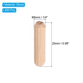 PATIKIL 1/4 Wooden Dowel Pins, 200 Pcs M6x25mm Wood Dowel Pins Hardwood Pegs Fluted Groove Easy Insertion for Crafts Furniture Door Art