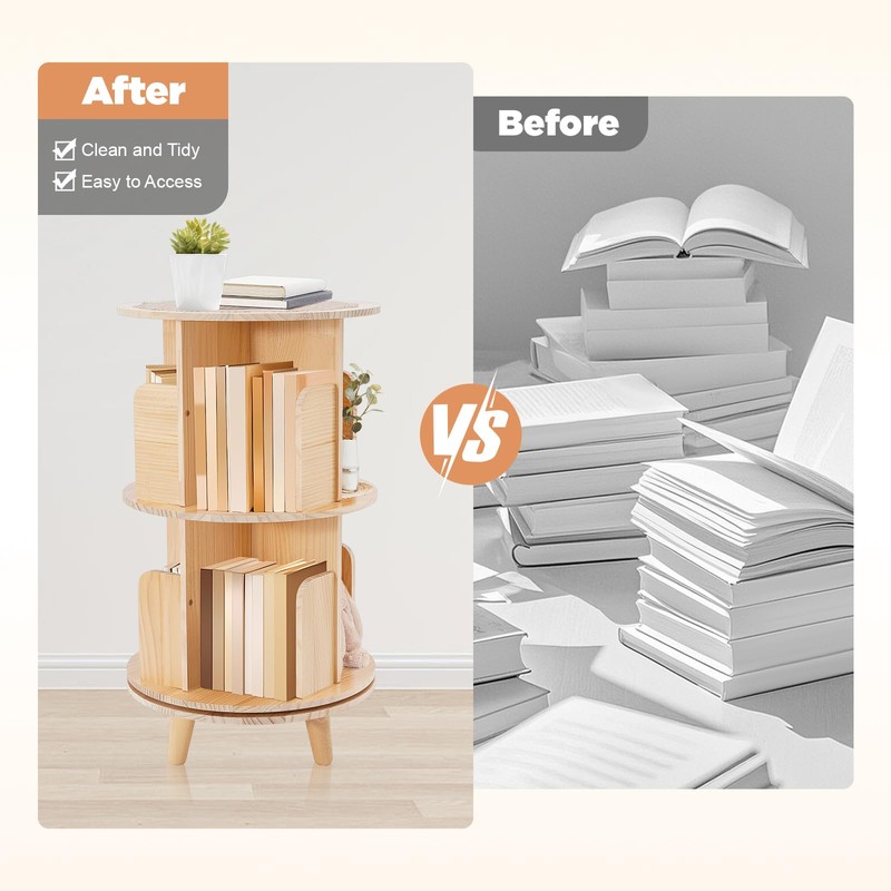 Rotating Bookshelf, Freestanding 360 Display Corner Bookshelf for Small Space,Solid