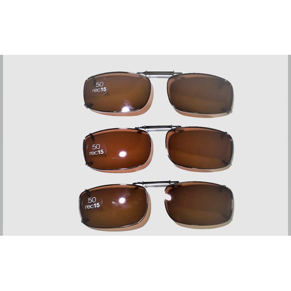 3 Solar Shield Clip-on Polarized Sunglasses 50 Rec 15 Full Frame Brown New