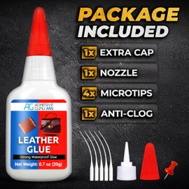 Adhesive Guru Leather Glue (2x0.7 oz) Super Glue for Purses, Sofas and Furniture Repair Ideal for DIY, Upholstery and Leathercraft. Waterproof, Compitable with Aerosol Accelerator - 2 Pack