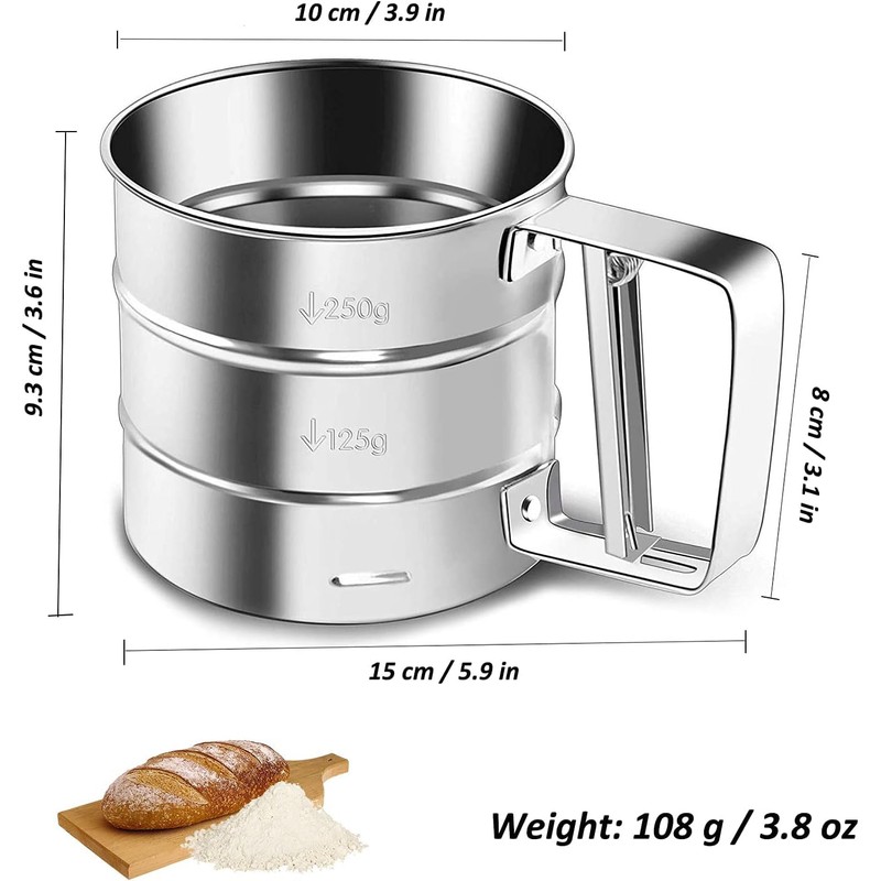 Powder Sugar Sifter for Baking,Stainless Steel Flour Sieve,Handheld Powder Flour