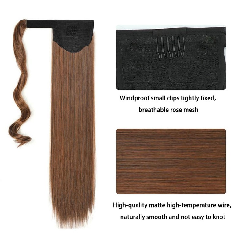 TTPSRY Ponytail Hair Extension 24 Inch Long Straight Synthetic Extensions