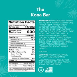 ALOHA Organic Plant Based Protein Bars | The Kona Bar - Special Edition | 6 Count, 1.98oz Bars | Vegan, Low Sugar, Gluten Free, Paleo, Low Carb, Non-GMO, Stevia Free, Soy Free, No Erythritol