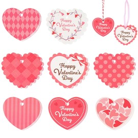 Koogel - 160 etiquetas de papel kraft de corazón - Etiquetas de San Valentín y boda con cordel y cuerda, 8 estilos, románticas en forma de corazón