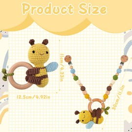XEERUN Pram Chain Made of Wood and Cotton Crocheted, Pram Chain, Pram Chain for Babies, Montessori Newborn Toy, Baby Pram Toy for Baby Seat (Koala)