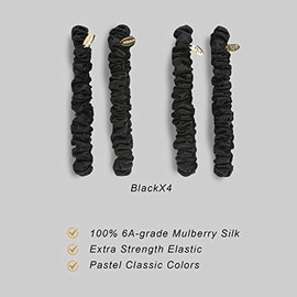 Corbatas de seda para mujer, color negro, pequeño y 100% pura seda de morera, 22 Momme, suave y brillante, menos tirones, roturas para cola de caballo
