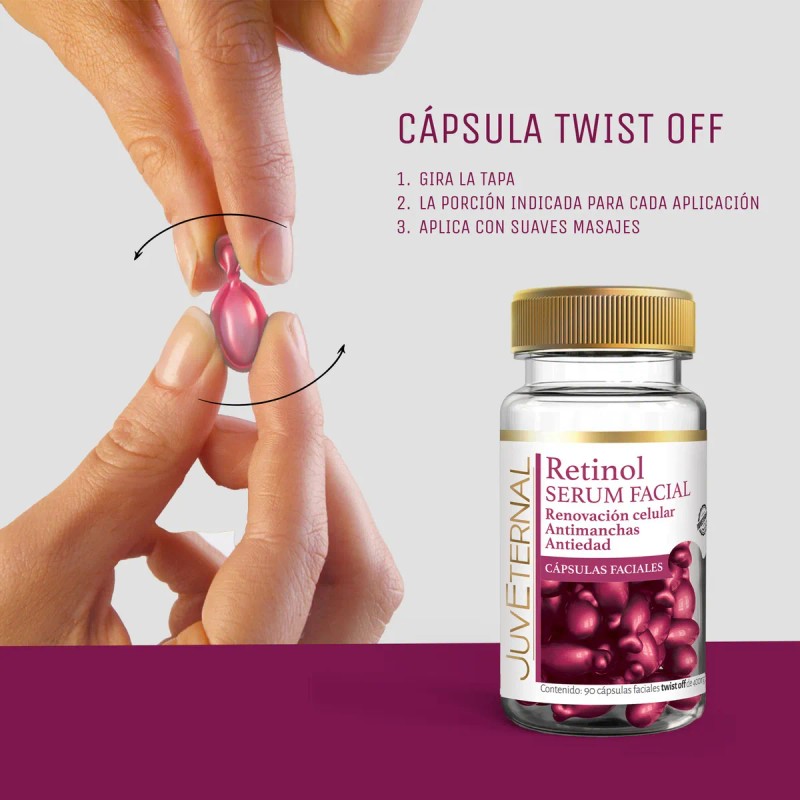 JUVETERNAL Cápsulas Faciales de Retinol 2x1 90 cápsulas c/u Twist-Off