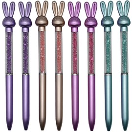 Maydahui Cute Rabbit Crystal Ballpoint Pen, Set of 12, Oil-based, 0.02 inch (0.5 mm), Black Ink, Stylish, Sparkle, Diamond, Extendable, Stationery, Gift, Present
