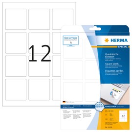 HERMA 10109 Universal Etiketten ablösbar, 25 Blatt, 60 x 60 mm, 12 pro A4 Bogen, 300 Stück, selbstklebend, bedruckbar, matt, quadratisch, blanko Papier Klebeetiketten Aufkleber, weiß