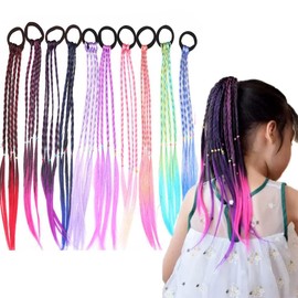 Girls Hair Extensions Accessories, 10Pcs Colorful Wigs Beauty Hair Bands Headwear Kids Twist Braid Rope Ponytail Hair Ornament Girls Hair Accessories Headdress, Gradient Colors Ponytail For Women